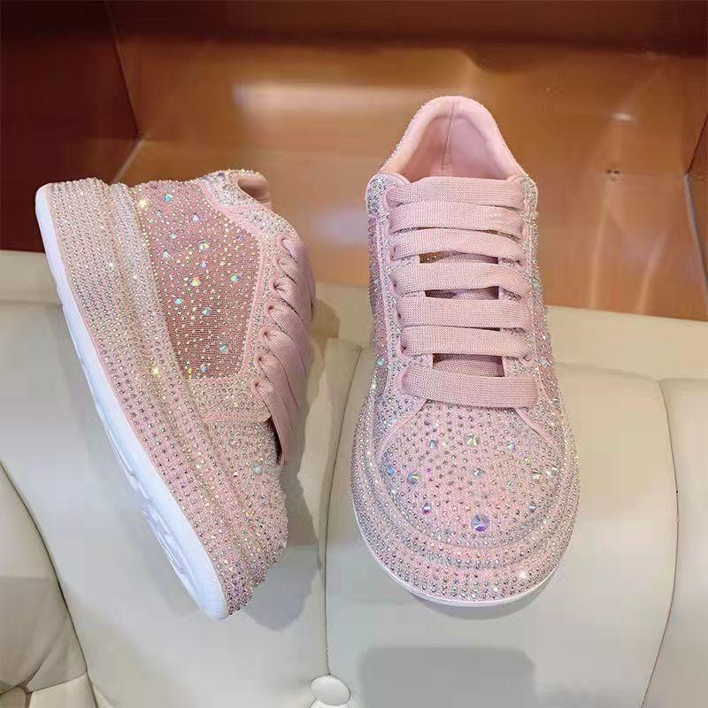 Women's Summer Platform Shoes Thick Bottom Full Diamond Fashion All-match Sneakers Sports Casual Shoes Shining Rhinestone Small White Shoes