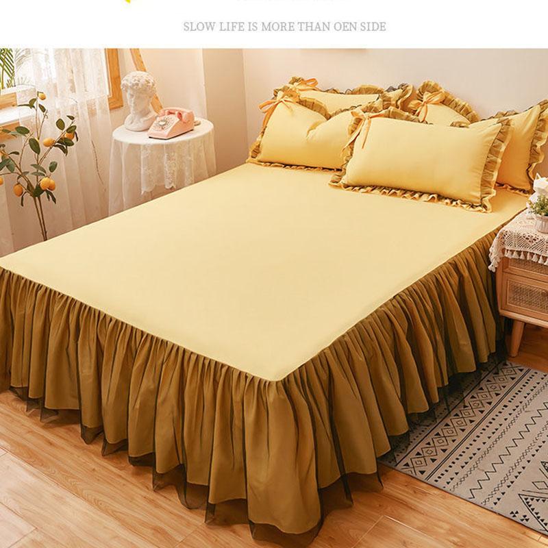 Korean Brushed Bed Skirt Bowknot Four-piece Princess Style Bed Cover Thick Non-slip Lace Bedding