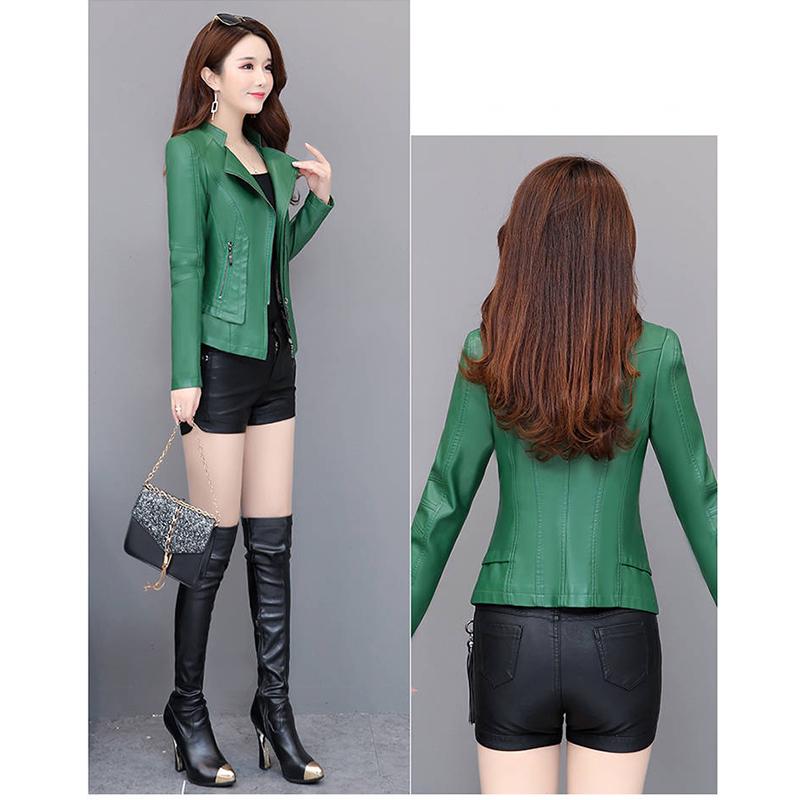 Luxurious Long sleeve Leather jacket Wild Large size Leather coat Winter Woman's Leather clothing