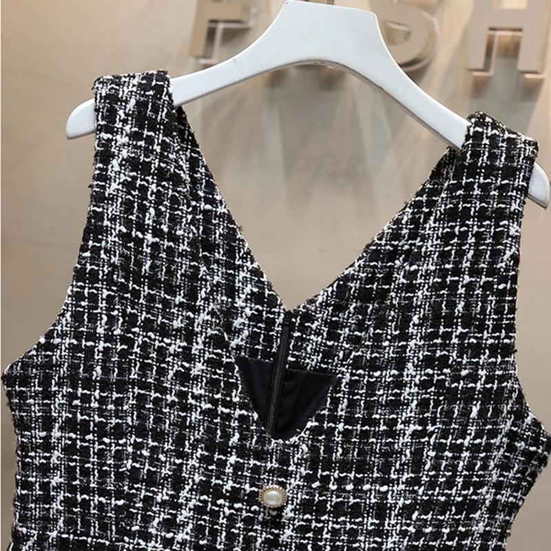 Knit Sweater Small Fragrant Wind Woolen Mid-length Vest Dress Suit Ladies A-line Waist Sweater Dress Warm and Comfortable