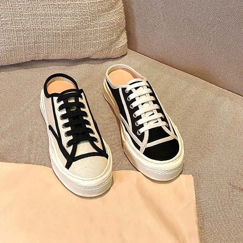 Half Slippers Women's Outer Wear Shoes Summer Casual Lazy One-foot Flat Shoes Canvas Shoes