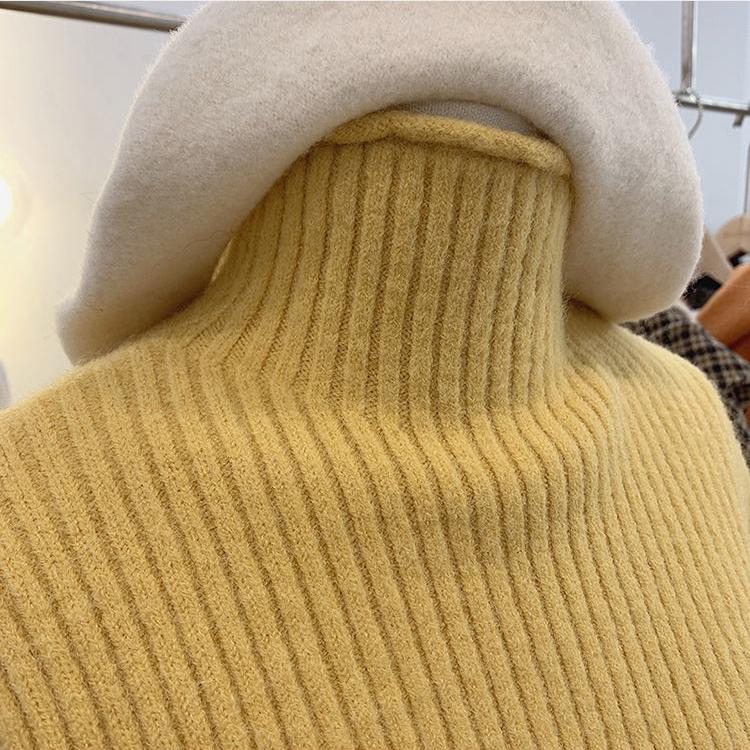 Women Half Turtleneck Pullover Sweater Autumn and Winter Thick Sweaters Women Casual Loose Jumpers Inside Solid Bottoming Sweaters Short Basic Tops