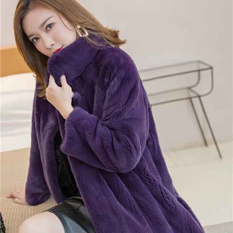 Fur Coat Women's Mid Length Mink Coat Stand Collar Straight Loose Faux Velvet Jacket