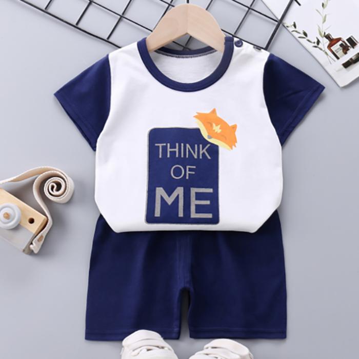 Children's Short Sleeve Suit Korean Style Boys and Girls Set Printing T-shirt + Shorts Two Piece Set