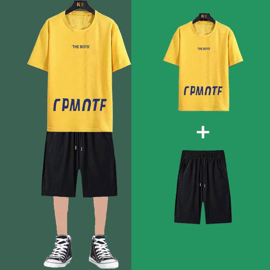 Spring and Summer Men's Casual Suit Sports Loose Breathable Shorts T-shirt Two-piece Trend Short-sleeved T-shirt Men