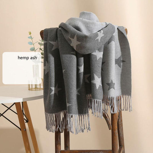 Double-sided Can Be Used Artificial Cashmere Printed Scarf Women's Winter Thickened Scarf Wild Warmth Tassel Shawl