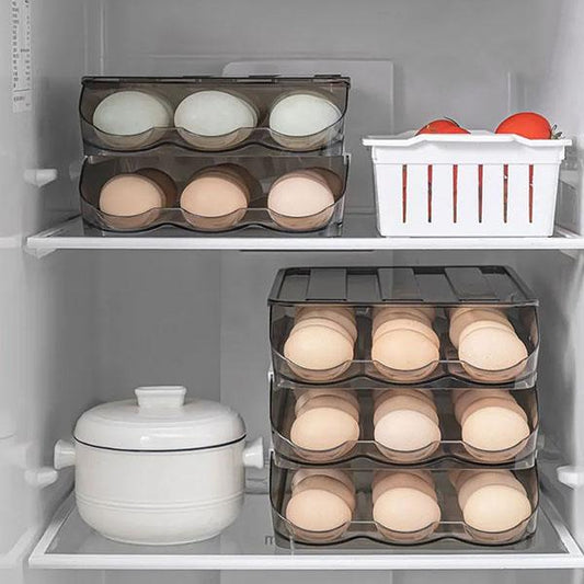 Three-layer Egg Storage Box Slide Design Refrigerator Fresh-keeping Box Solid Color Egg Tray Large Household Anti-fall Egg Storage Tool