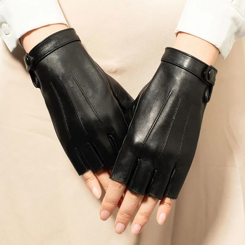 Women's Leather Half-finger Gloves Outdoor Driving Riding Fingerless Fitness Sports Gloves Biking Mittens Wear-resistant Gloves