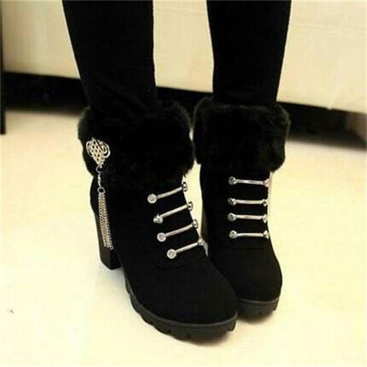 Women's Boots High-heeled Shoes Snow Boots Winter Fur Thick Ankle Boots  Plus Velvet Cotton Shoes