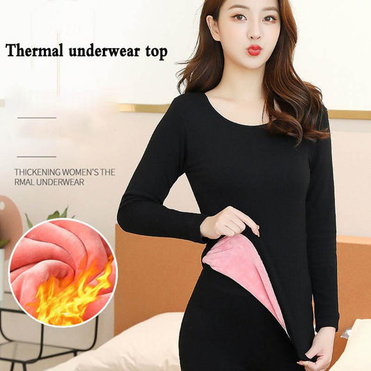 Autumn and Winter Warmth and Velvet Padded Round Neck Underwear Women's Tight Autumn Clothes Body Shaping Body Bottoming Shirt