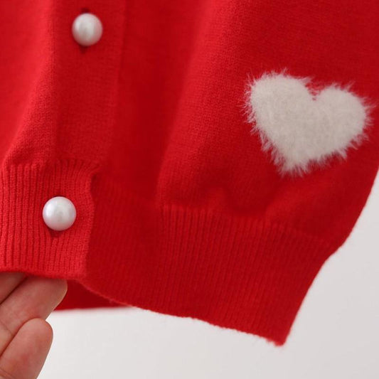 Children's Autumn Coat Girl Round Neck Cardigan Sweater Heart-shaped Knitted Cardigan