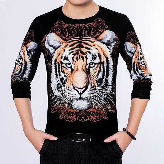 Long-sleeved T-shirt 3D printed casual T-shirt men loose large size long-sleeved T-shirt men