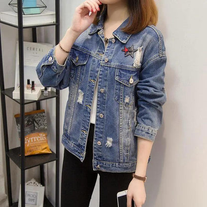 Plus Size 200 Jin Women's Spring and Autumn Style Fat Women Loose Western Style Denim Jacket Top