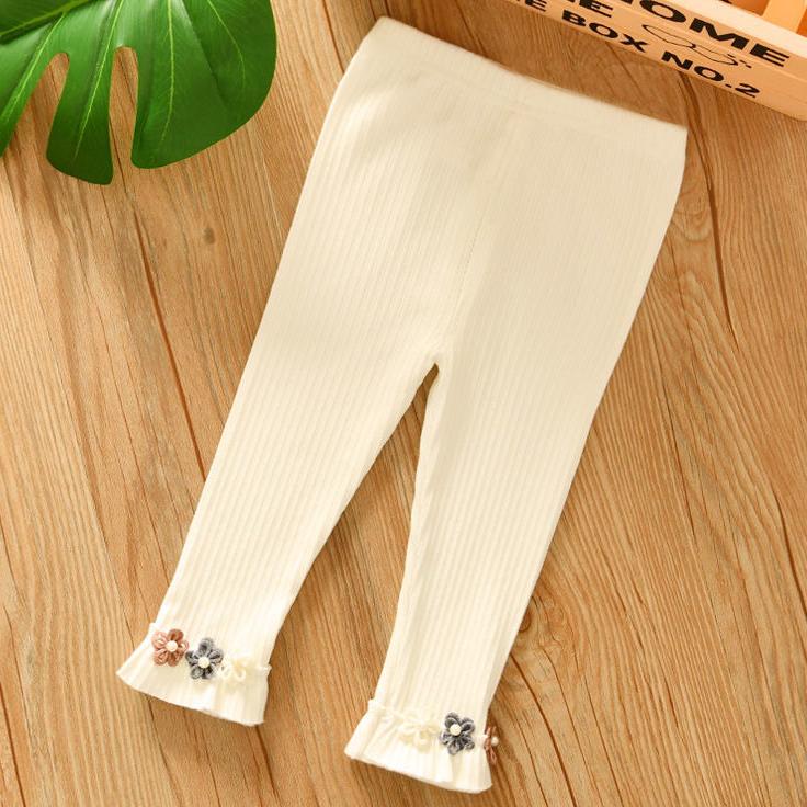 Girls' Leggings Children's Spring and Autumn Thin Flowers Ruffle Korean Cropped Trousers Stretch Pants Baby Outer Wear and Inner Wear