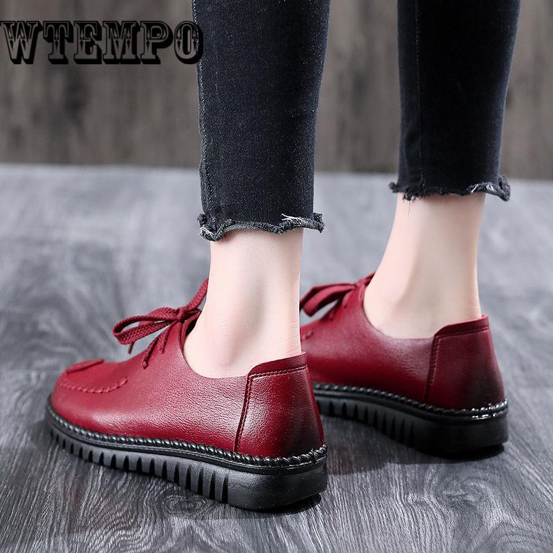 Casual Flat Shoes Genuine Leather Single Shoes Comfortable Women Mother Shoes Flat Woman Shoes