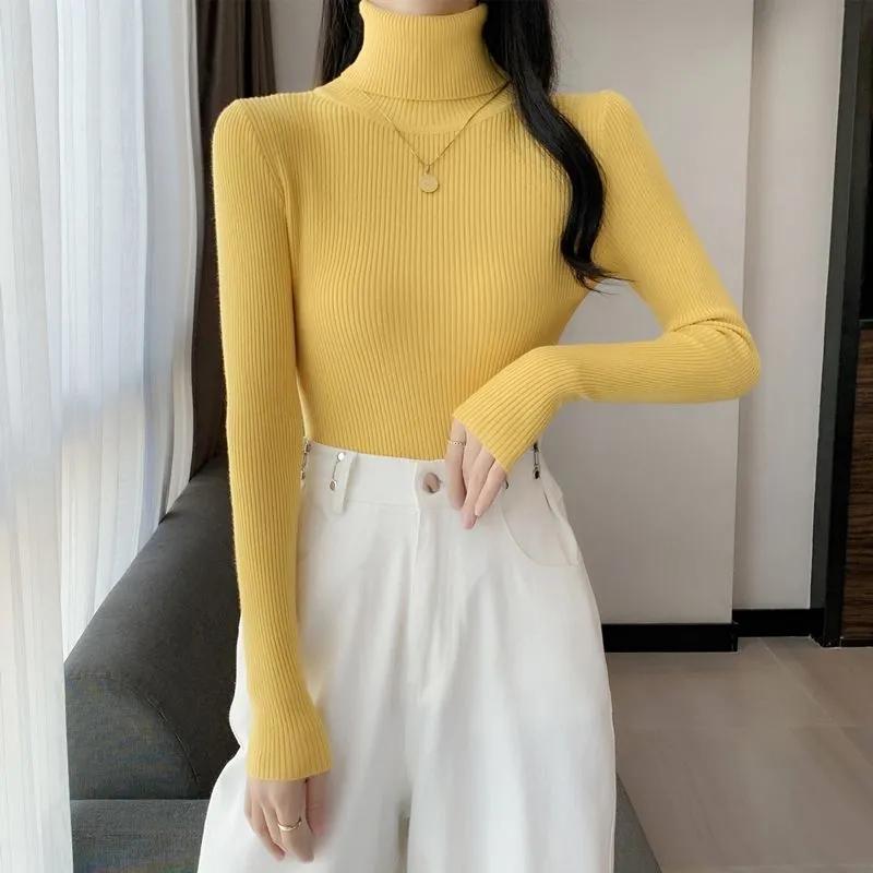 Women Turtleneck Sweater Autumn Winter Pullover Sweater Thick Warm Slim Casual Knitted Jumper White Black Pink Women Top Clothes