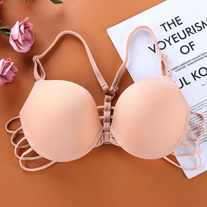 Sexy Beautiful Back Front Buckle Gathered Underwear Bra Upper Thin Bottom Thick Gathered Comfortable Girl Front Buckle Comfortable Breathable Bra