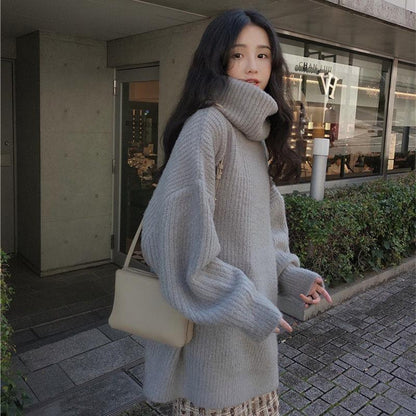 Turtleneck Pullover Sweater Women Autumn and Winter Lazy Style Loose Jacket All-match