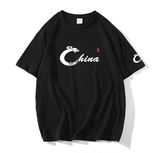 Summer T-shirt China Alphabet Print Tees O-neck Short Sleeve Thin Shirt Chinese Style Casual Loose Pullover Men Clothing