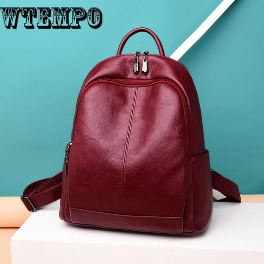 Vintage Drawstring Backpack Women High Quality PU Leather Backpacks Shoulder Bag Female School Bags