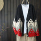 Women's Color Blocked Knitted Cardigan Women's Vintage Jacquard Weave Versatile Coat Casual  Large Size Knitted Sweater