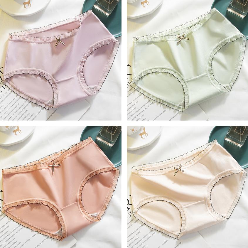 4Pcs/Set Cotton Bowknot Panties Women's Mid-waist Hip-lifting Underpants Girls Seamless Large Size Briefs