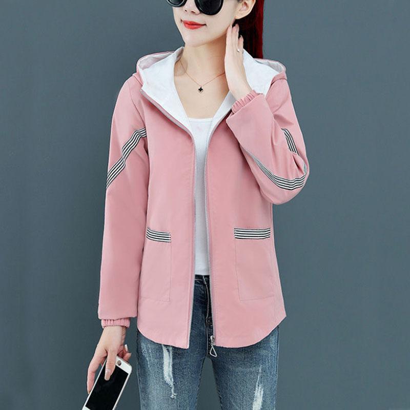 Spring & Fall Women Jacket Slim Hooded Coat Solid Casual Windbreaker Boutique Parka Regular