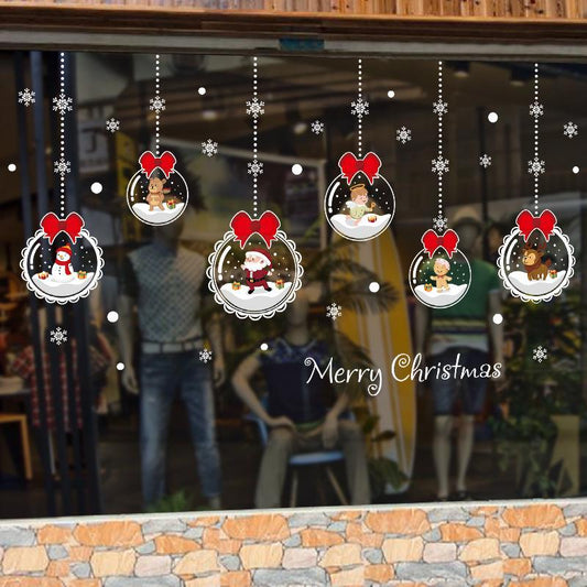 Double-sided Christmas glass ball hanging wall stickers door window background decoration mirrored