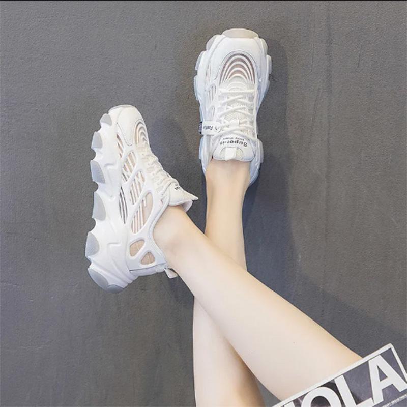 Daddy Shoes Women's Thick Bottom Heightening All-match Breathable White Shoes Summer Thin Casual White Mesh Sneakers