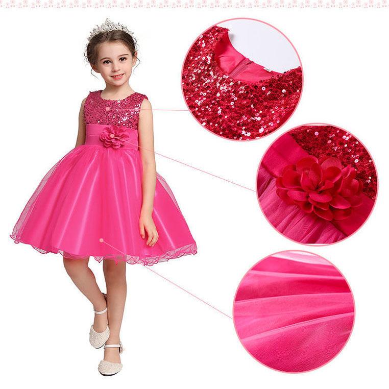 European and American Girls Fluffy Dress with Sequined Flower Long Skirt Princess Birthday Party Noble Dress