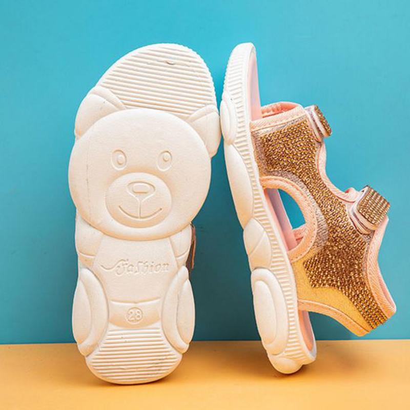 Girls Summer Bright Diamond Sandals Little Girls Children Students Flat Princess Shoes Soft Bottom Baby Beach Breathable Lightweight Shoes