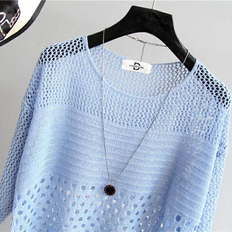 Women's Thin Bottoming Blouse Top Temperament Hollow Loose Light Knit Sweater Pullover Sun Protection Top Lightweight and Breathable Fabric