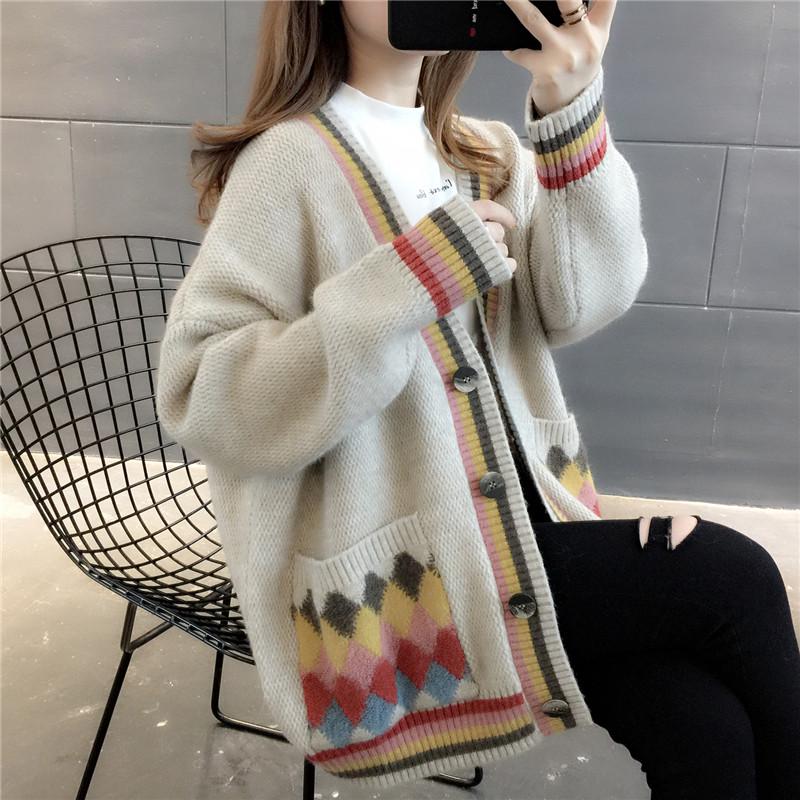 Loose-fitting Sweater Women's Trendy Wild Women's Women's Mid-length Sweater Cardigan Jacket