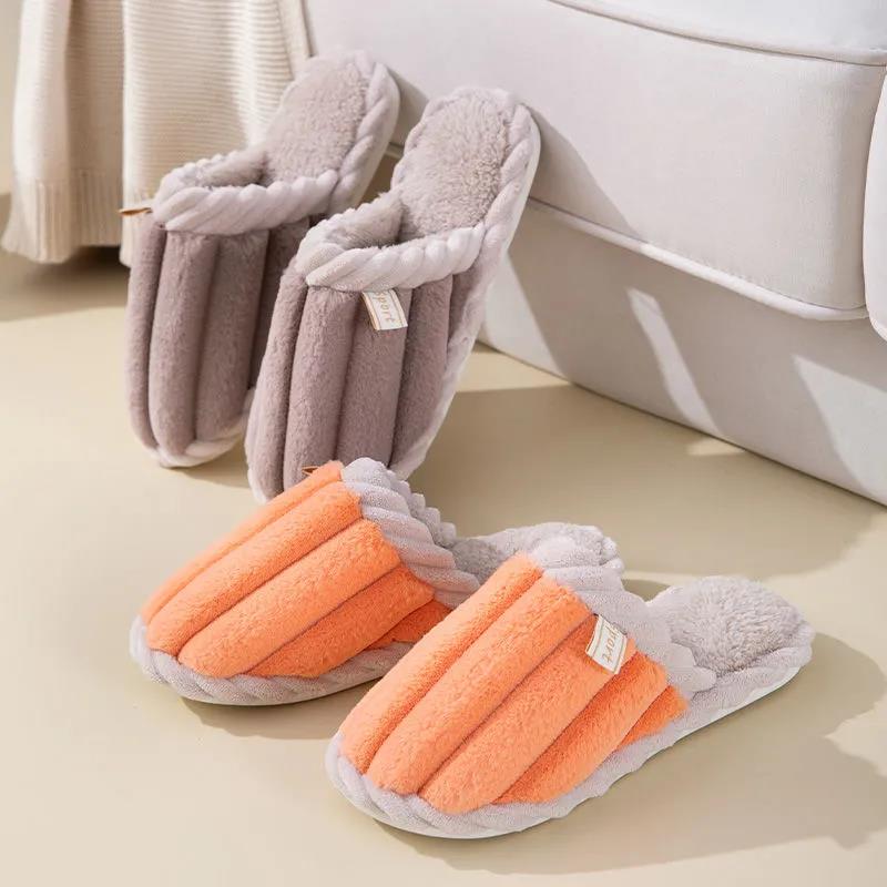 Cotton Slippers Women Thick Bottom Skin-friendly Comfortable Home Silent Floor Slippers Couple Plush Cotton Slippers Men Winter