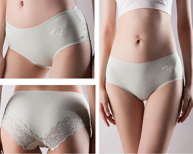 3Pcs/Set Seamless Cotton Lace Panties Women's Lace Breathable Underpants Mid-waist Graphene Crotch Briefs