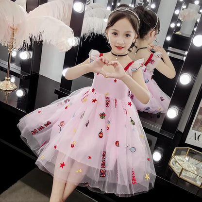 Children Dress Spring Summer Kids Clothing Sling Girls Yarn Skirt Sleeveless Princess Dress Girl 4 13 Years