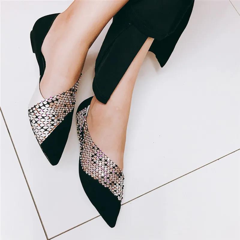 Women's Shoes Summer Sexy Side Hollow Flat Shoes Female Pointed Toe Baotou Rhinestone Hollow Single Shoes