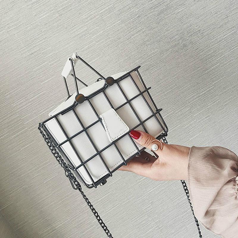 Fashion Designer Women Handbags 2019New High -Quality Pu Leather Women Bag Iron Basket Square Bag C