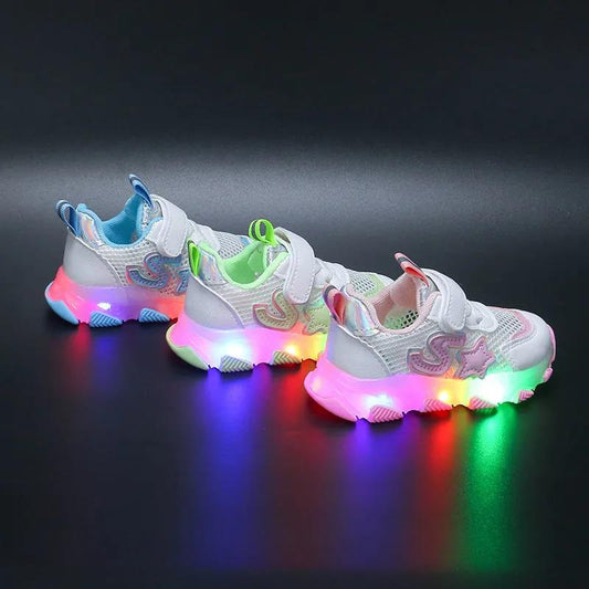 Summer Boys' Luminous Sneakers Children's Breathable Running Shoes Girls' Hollow Student Shoes