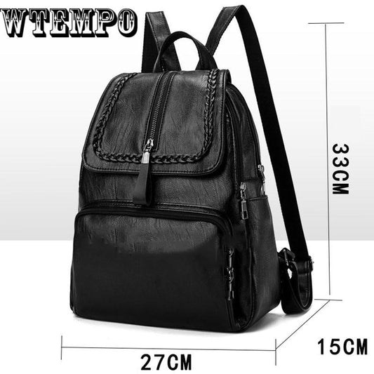 Backpacks Leather Female Women Backpack First Layer Cowhide School Bags Black Hardware