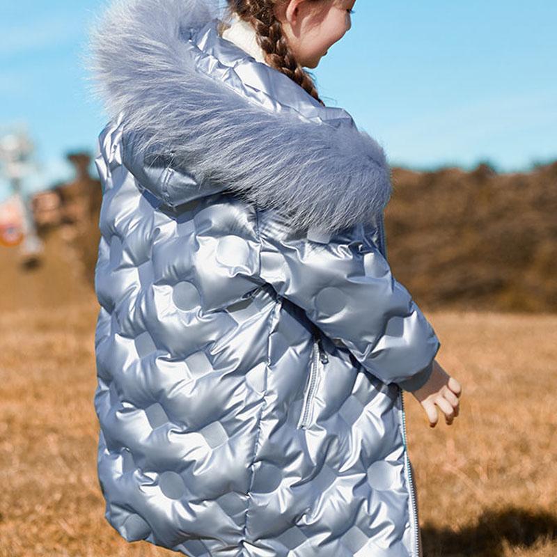 2021 Girl Waterproof and Snowproof Down Cotton Jacket Thick Hooded Faux Fur Collar Coat Children's Outerwear Playing In The Snow