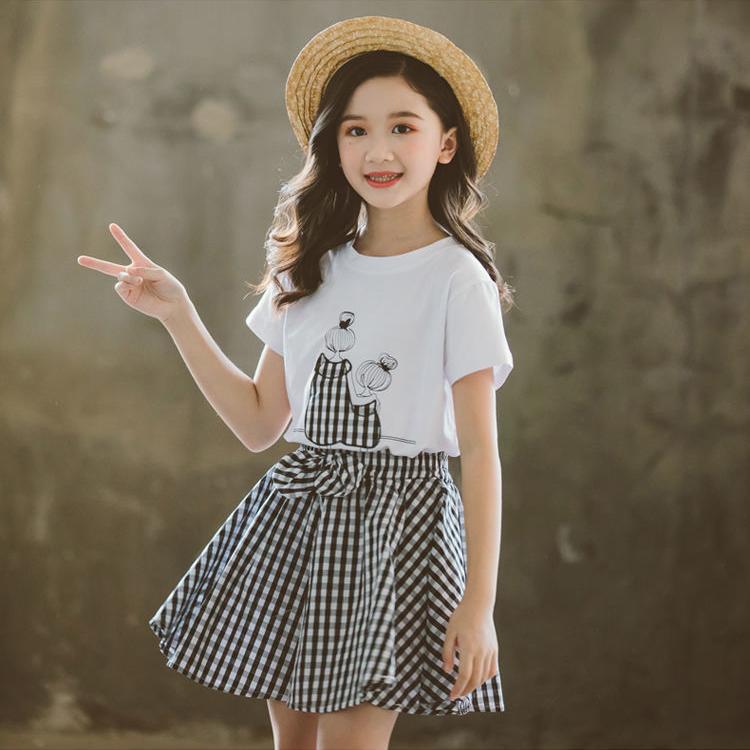 2PCS Children Clothing Set Spring Summer Girls Suits Bow Printing Short Sleeve Tops + Pants Clothing Set