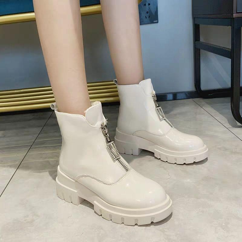 Front Zipper Martin Boots Female British Style Thin Spring and Autumn Net Red Wild Thin Boots Thick-soled Short Boots