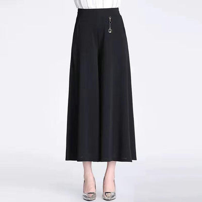 Summer Mother Loose Large Size Wide-leg Pants Cool and Thin Middle-aged and Elderly Culottes Elastic High-waist Wide-leg Women's Pants