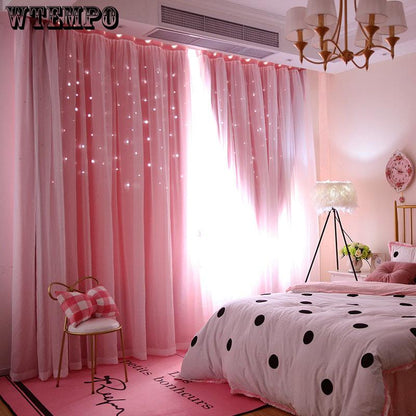 Full Blackout Curtain Princess Style Simple Modern Hollow Star Bedroom  Window Curtain