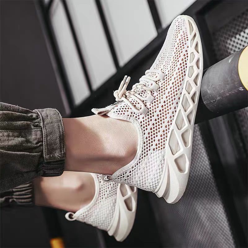 Men's Shoes Fashion Summer Breathable Thin Section Korean Mesh Casual Sports Shoes Men's Hollow Mesh Trendy Shoes