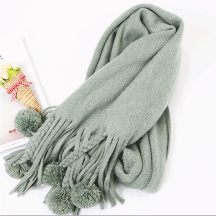 Women's Pashmina Shawls Winter Warm Wrap Cashmere Scarf Thick Fur Ball Tassel Scarf Women