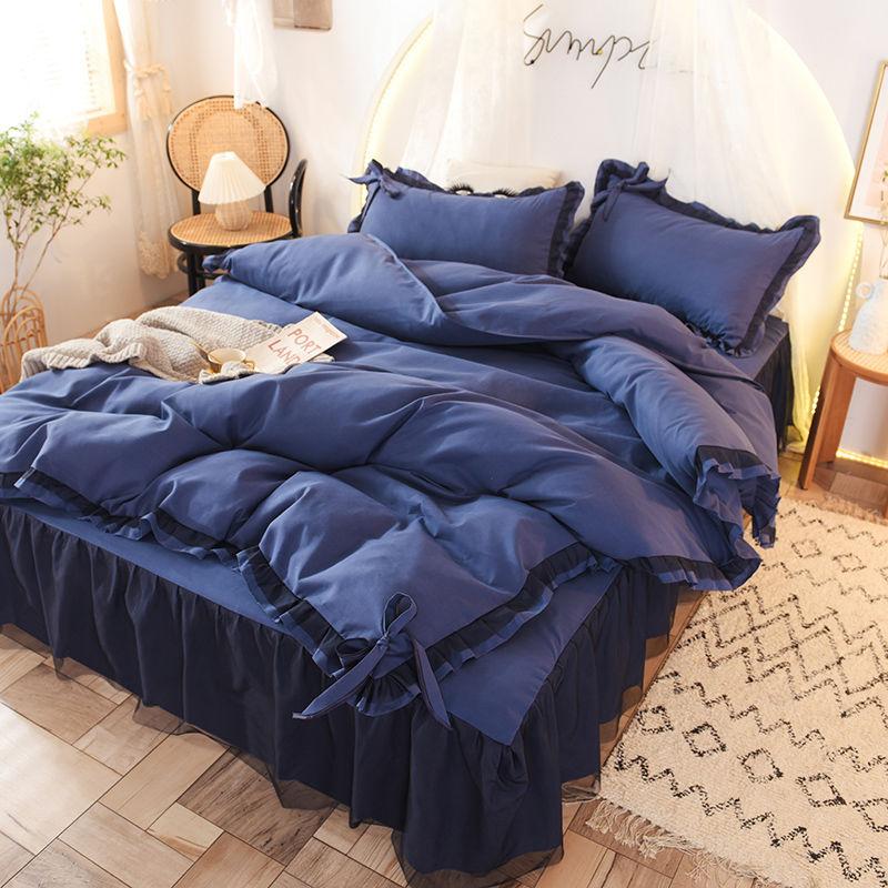 Korean Brushed Bed Skirt Bowknot Four-piece Princess Style Bed Cover Thick Non-slip Lace Bedding