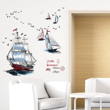 Sailboat creative wall sticker bedroom background decoration removable stickers TV sofa bed corner