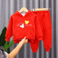 Children's Suit Autumn and Winter 2021 Girls Plus Velvet Sweater Two-piece Suit Boys and Girls Thick Winter Suit